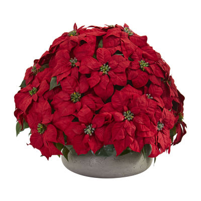 Nearly Natural 24in. Faux Poinsettia Plant Red Christmas Tabletop Decor