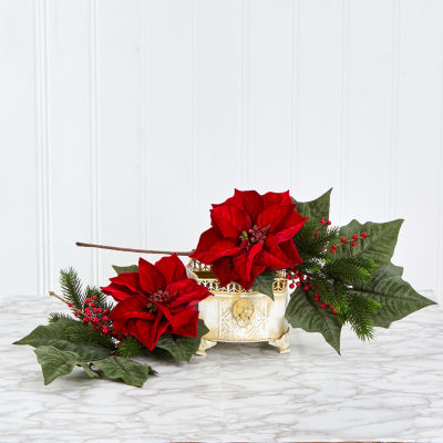 Nearly Natural 3-pc. Poinsettia Artificial Bundle Christmas Tabletop Decor