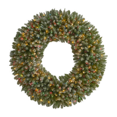 Nearly Natural Giant Flocked Faux Indoor Pre-Lit Christmas Wreath