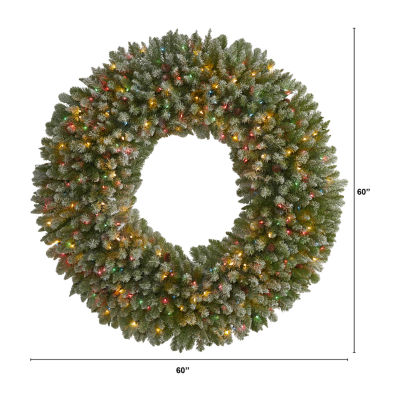 Nearly Natural Giant Flocked Faux Indoor Pre-Lit Christmas Wreath