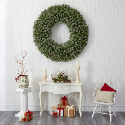 Nearly Natural Giant Flocked Faux Pre-Lit Wreath