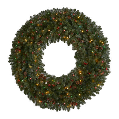 Nearly Natural Giant Flocked Faux Indoor Pre-Lit Christmas Wreath