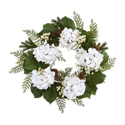 Nearly Natural 24in. Faux Hydrangea Indoor Christmas Wreath