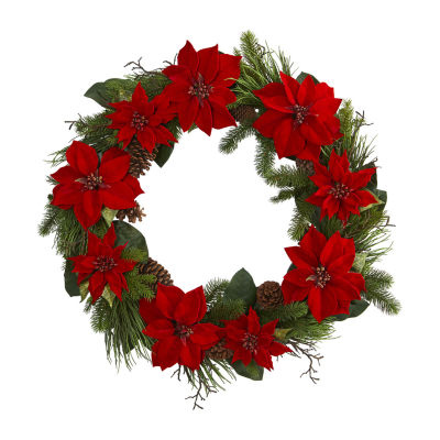 Nearly Natural 36in. Poinsettia And Pine Indoor Christmas Wreath