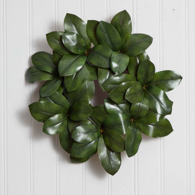 Nearly Natural 22in Magnla Leaf Indoor Christmas Wreath