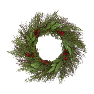 Nearly Natural 20in Cedar Berry Indoor Christmas Wreath