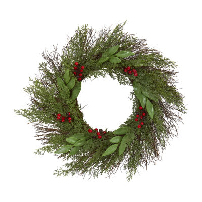 Nearly Natural 20in Cedar Berry Indoor Wreath