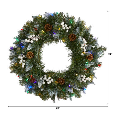 Nearly Natural Snow Indoor Pre-Lit Christmas Wreath