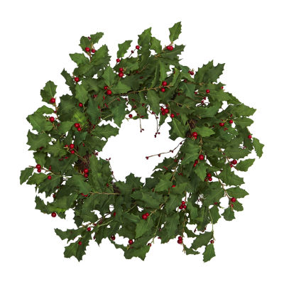 Nearly Natural Holly Berry Artificial Indoor Christmas Wreath