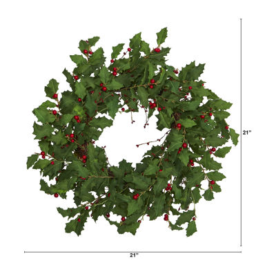 Nearly Natural Holly Berry Artificial Wreath
