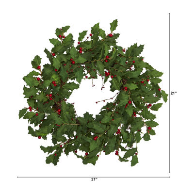 Nearly Natural Holly Berry Artificial Indoor Christmas Wreath