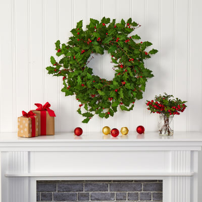 Nearly Natural Holly Berry Artificial Indoor Christmas Wreath