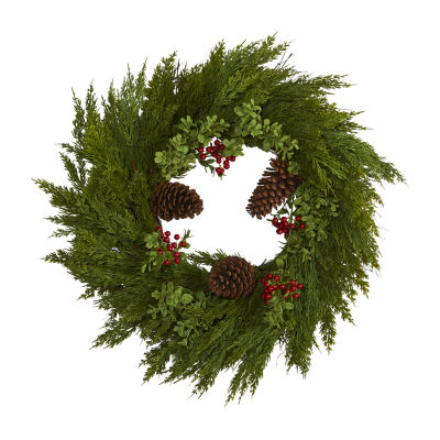 Nearly Natural Cypress Berries & Pinecone Faux Indoor Christmas Wreath