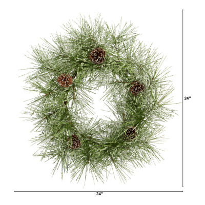 Nearly Natural Iced Pine Artificial Indoor Christmas Wreath