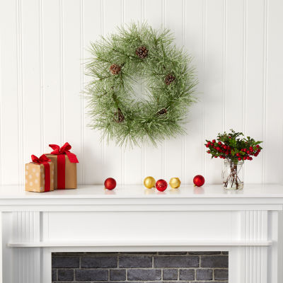 Nearly Natural Iced Pine Artificial Indoor Christmas Wreath