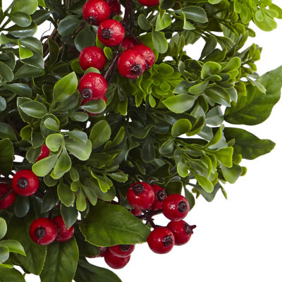Nearly Natural 24in. Berry Boxwood Indoor Christmas Wreath