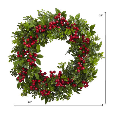 Nearly Natural 24in. Berry Boxwood Indoor Christmas Wreath