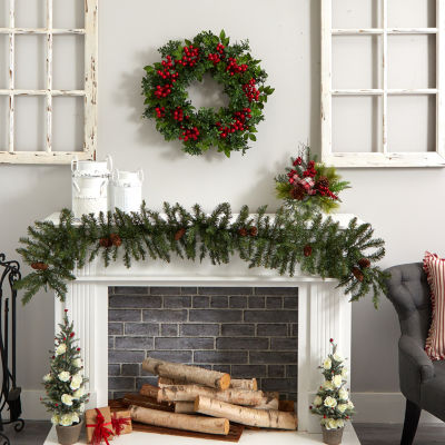 Nearly Natural 24in. Berry Boxwood Indoor Christmas Wreath