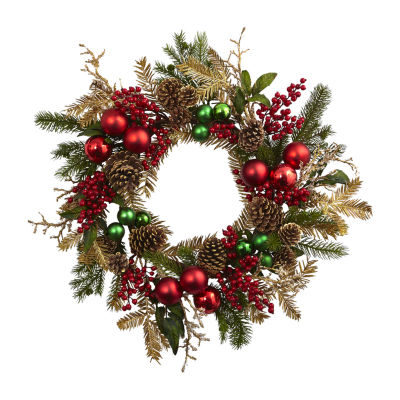 Nearly Natural 24in. Ornament Pine & Pinecone Indoor Christmas Wreath