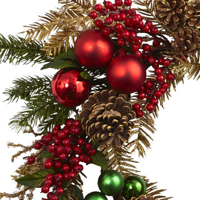 Nearly Natural 24in. Ornament Pine & Pinecone Wreath