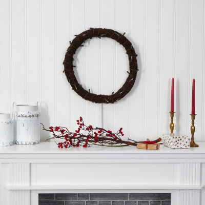 Nearly Natural 20in. Vine With White Warm Indoor Pre-Lit Christmas Wreath