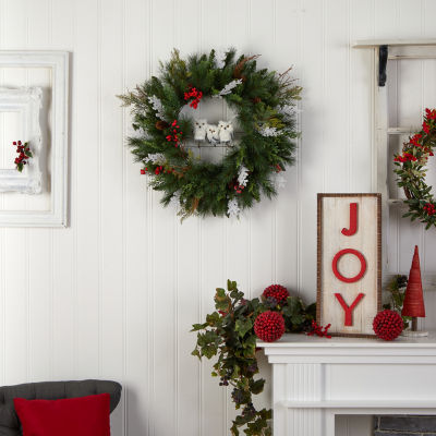 Nearly Natural 2' Winter Owl Pinecone Berry Faux Indoor Christmas Wreath