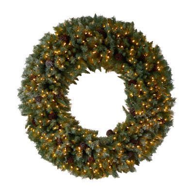 Nearly Natural 60in. Faux Pine Pinecones Indoor Pre-Lit Christmas Wreath