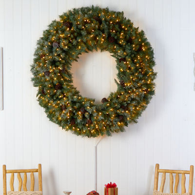 Nearly Natural 60in. Faux Pine Pinecones Indoor Pre-Lit Christmas Wreath