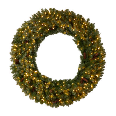 Nearly Natural 5ft. Flocked Faux Indoor Pre-Lit Christmas Wreath