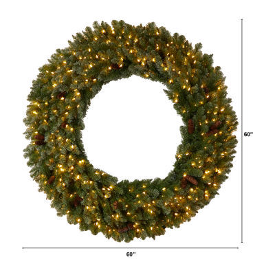 Nearly Natural 5ft. Flocked Faux Indoor Pre-Lit Christmas Wreath