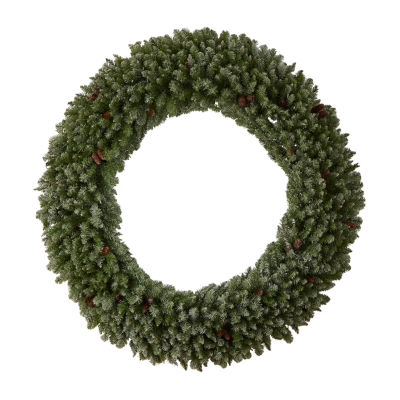 Nearly Natural 6ft. Giant Flocked Faux Indoor Pre-Lit Christmas Wreath