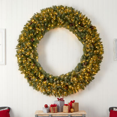 Nearly Natural 6ft. Giant Flocked Faux Indoor Pre-Lit Christmas Wreath