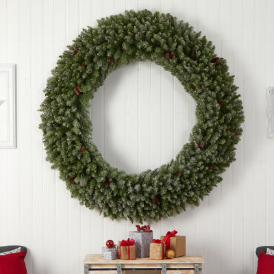 Nearly Natural 6ft. Giant Flocked Faux Indoor Pre-Lit Christmas Wreath