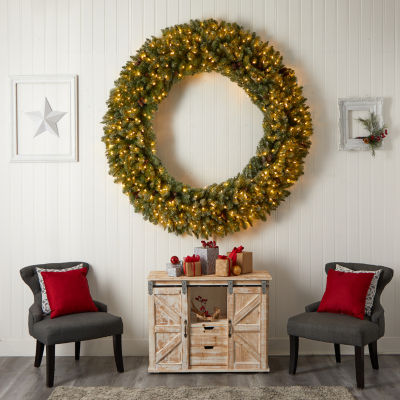 Nearly Natural 6ft. Giant Flocked Faux Indoor Pre-Lit Christmas Wreath