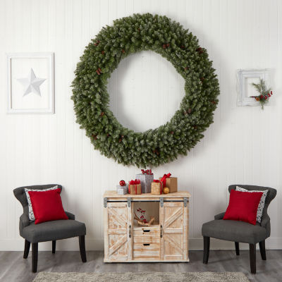 Nearly Natural 6ft. Giant Flocked Faux Indoor Pre-Lit Christmas Wreath