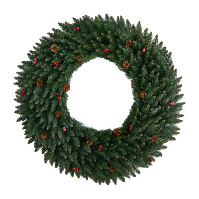 Nearly Natural 4ft. Large Flocked Faux Pre-Lit Wreath