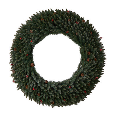 Nearly Natural 5ft. Large Flocked Faux Indoor Pre-Lit Christmas Wreath