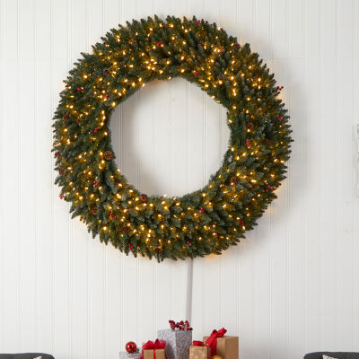 Nearly Natural 5ft. Large Flocked Faux Indoor Pre-Lit Christmas Wreath