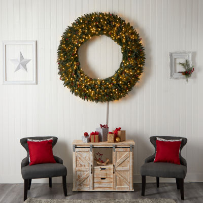 Nearly Natural 5ft. Large Flocked Faux Indoor Pre-Lit Christmas Wreath