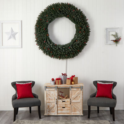 Nearly Natural 5ft. Large Flocked Faux Indoor Pre-Lit Christmas Wreath