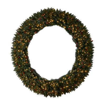 Nearly Natural 72in. Faux Pine Pinecones Berries Indoor Pre-Lit Christmas Wreath