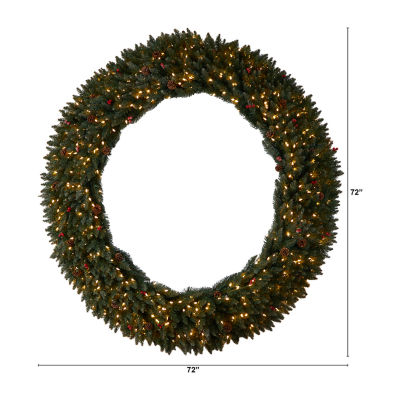 Nearly Natural 72in. Faux Pine Pinecones Berries Indoor Pre-Lit Christmas Wreath