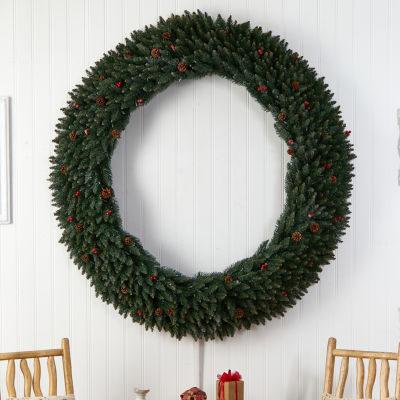 Nearly Natural 72in. Faux Pine Pinecones Berries Indoor Pre-Lit Christmas Wreath