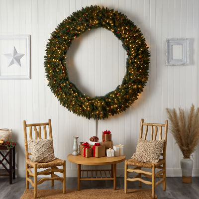 Nearly Natural 72in. Faux Pine Pinecones Berries Pre-Lit Wreath