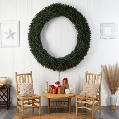 Nearly Natural 72in. Faux Pine Pinecones Berries Pre-Lit Wreath