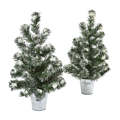 Nearly Natural Snowy Minis With Planters 1 1/2 Feet Pine Christmas Tree
