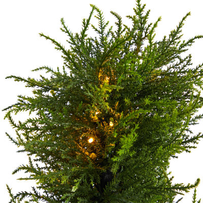 Nearly Natural Spiral Cypress Faux 3 1/2 Foot Pre-Lit Christmas Tree