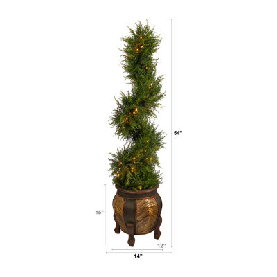 Nearly Natural Spiral Cypress 4 1/2 Foot Pre-Lit Christmas Tree