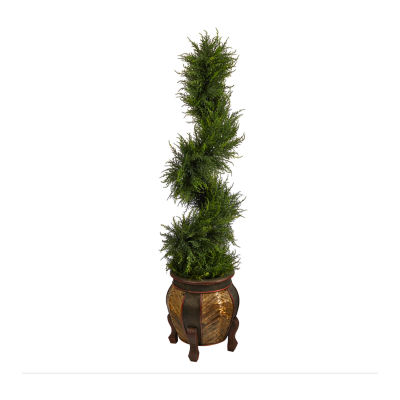 Nearly Natural Spiral Cypress 4 1/2 Foot Pre-Lit Christmas Tree