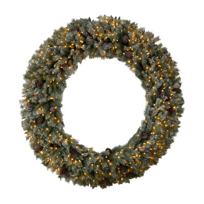 Nearly Natural 72in. Faux Pine Pinecones Indoor Pre-Lit Christmas Wreath